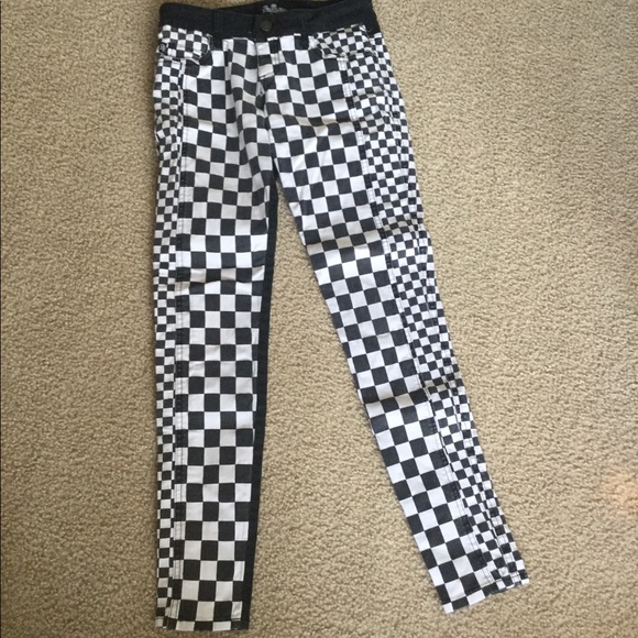 black and white checkered skinny jeans